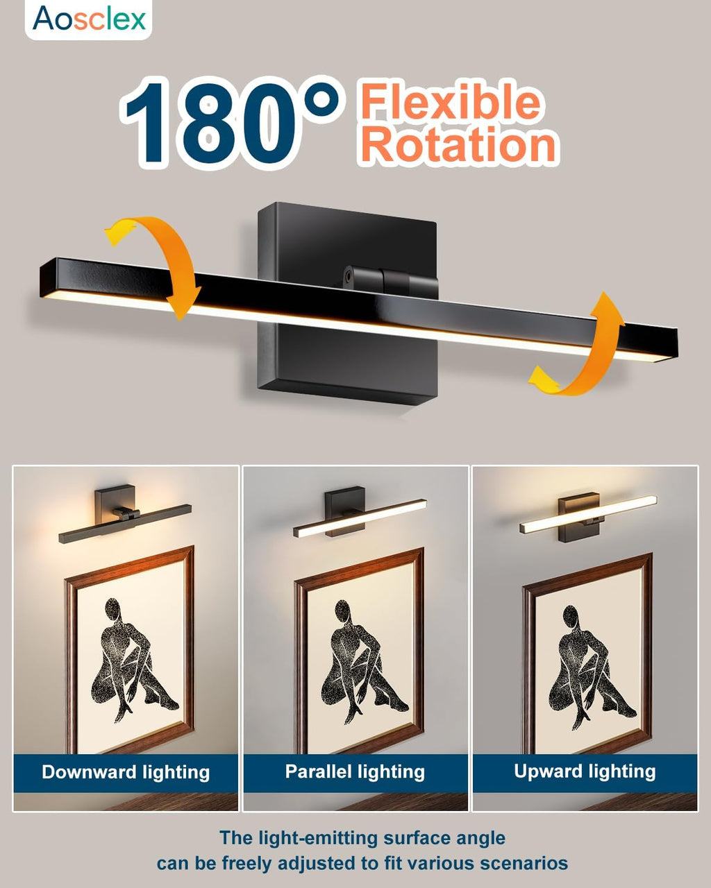 Rotatable Black LED Bathroom Vanity Light 5CCT Dimmable