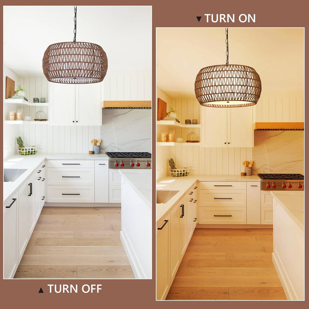 Dark Brown 5-Light Fabric Rattan Farmhouse Chandelier