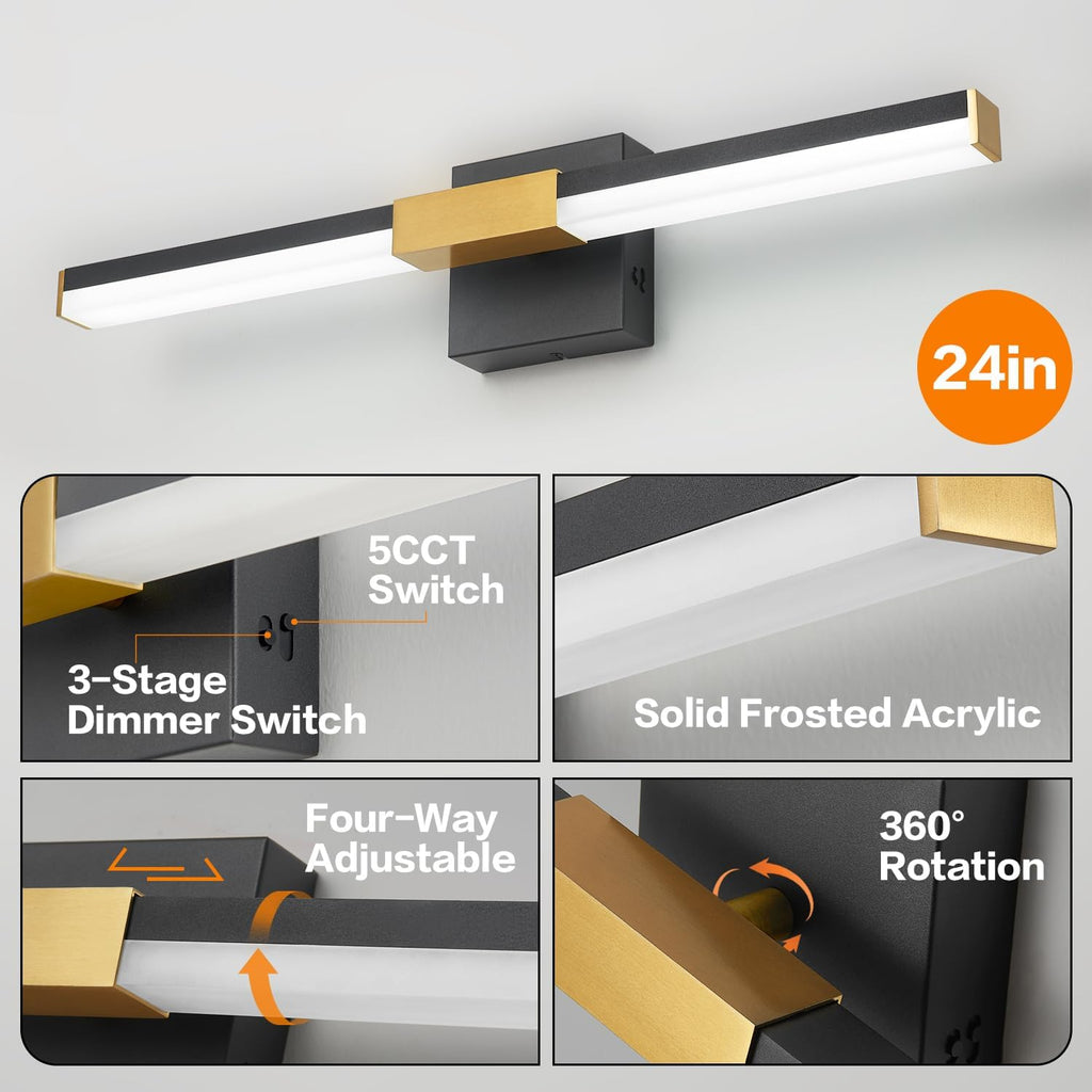 Black Gold 5CCT Adjustable LED Bathroom Vanity Light Bar