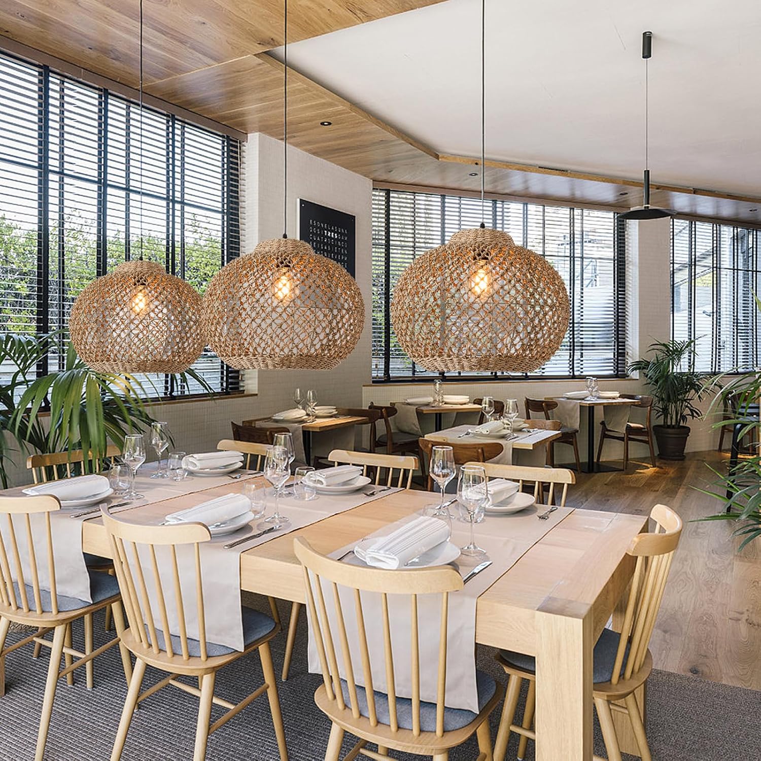 1-Light Coastal Woven Rattan Pendant Light