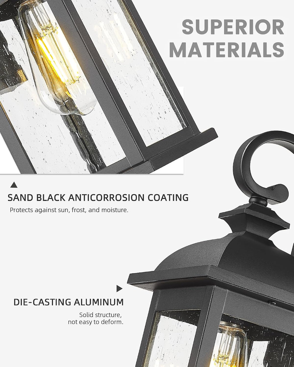 2 Pack Black Seeded Glass Outdoor Sconce