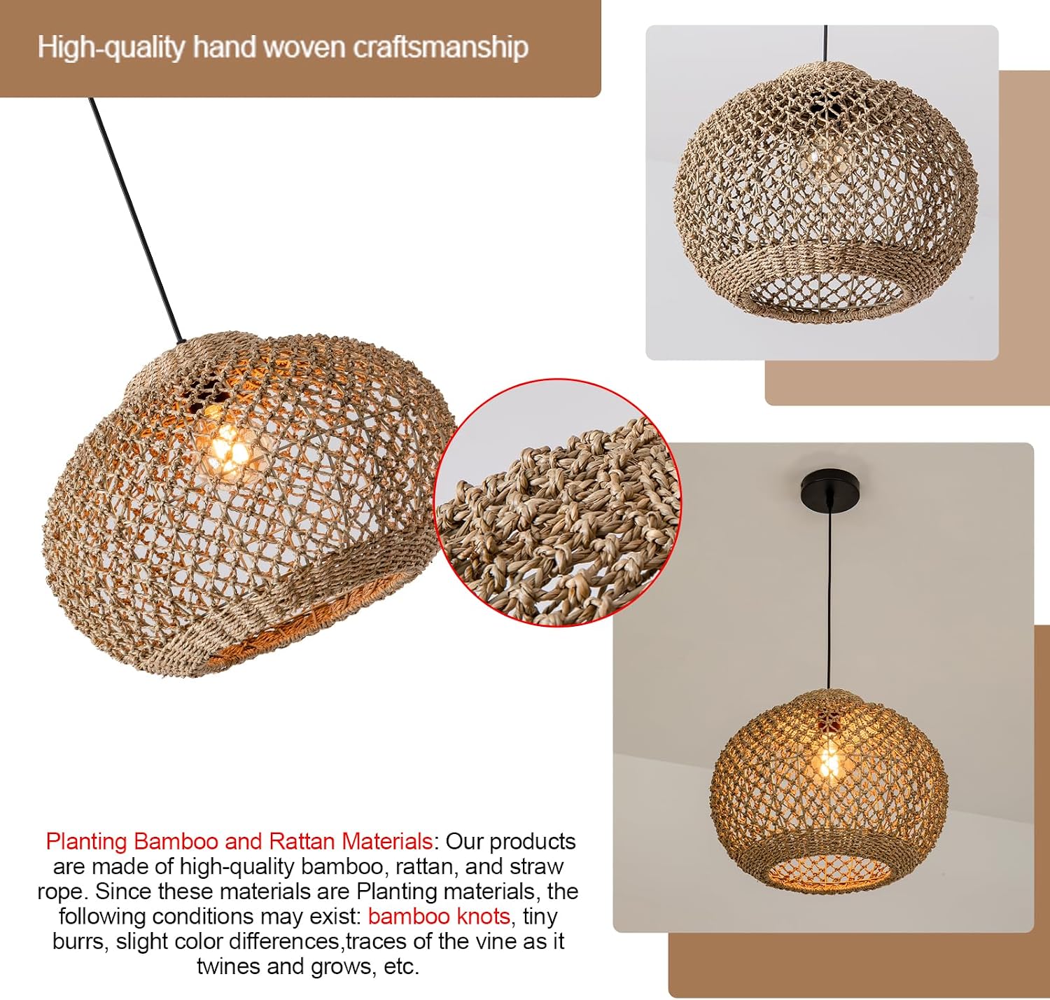 1-Light Coastal Woven Rattan Pendant Light