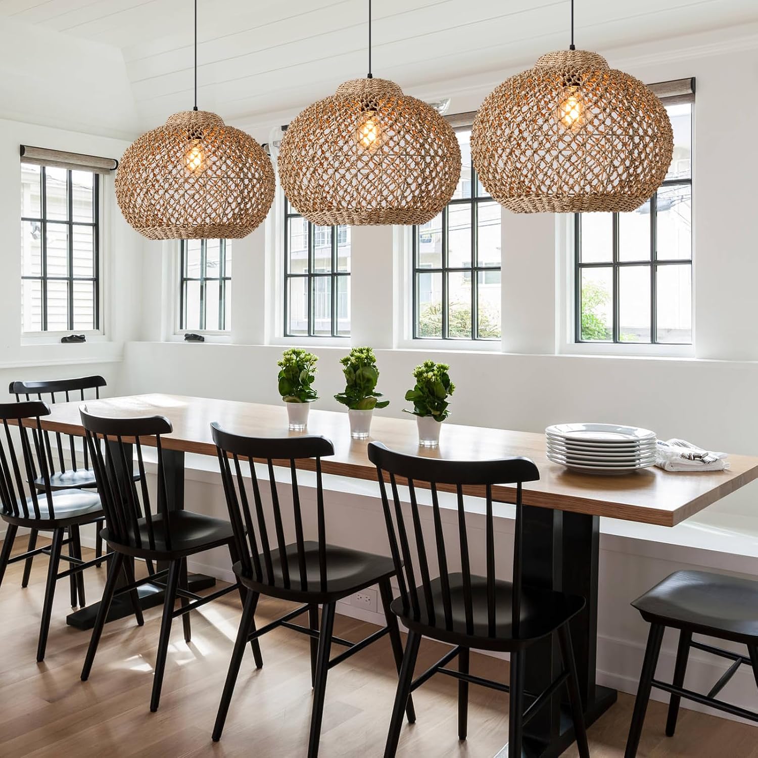1-Light Coastal Woven Rattan Pendant Light