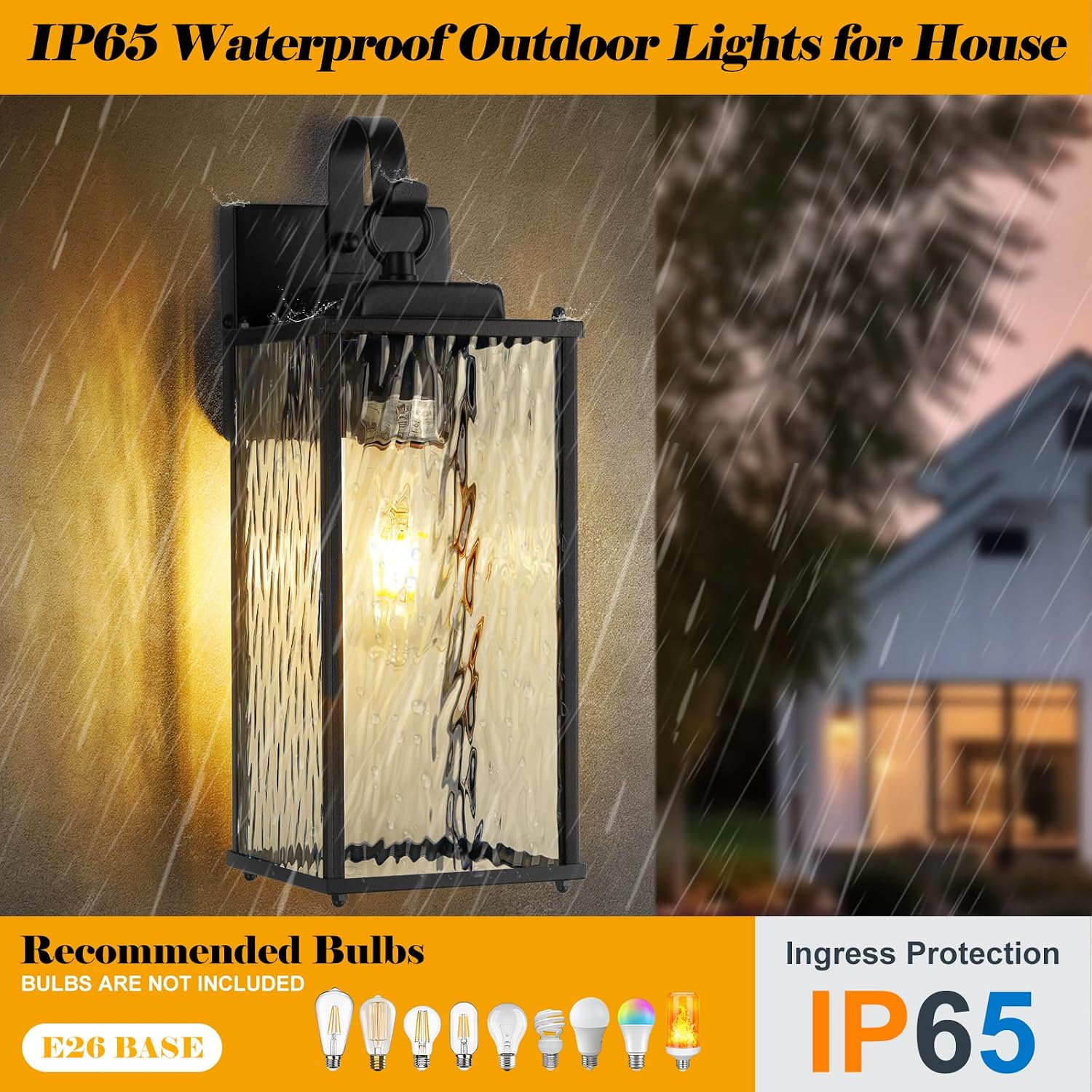 15" Black IP65 Water Ripple Outdoor Sconce