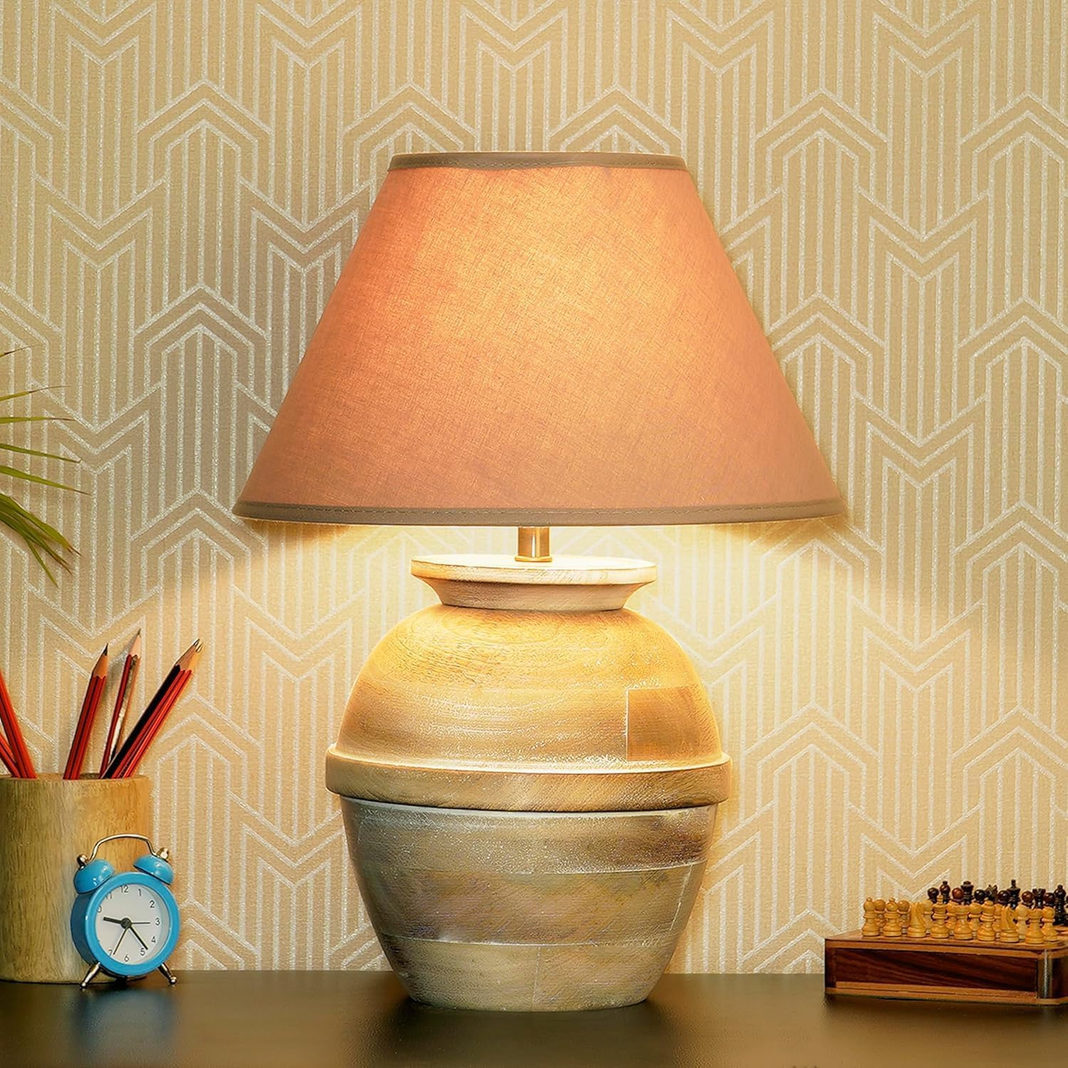 Wooden Rustic Bedside Table Lamp