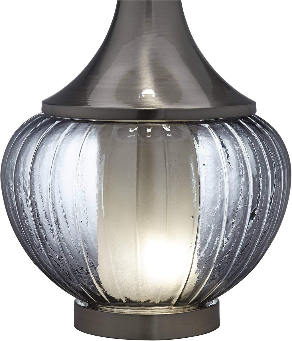 Nickel Ribbed Glass Table Lamp