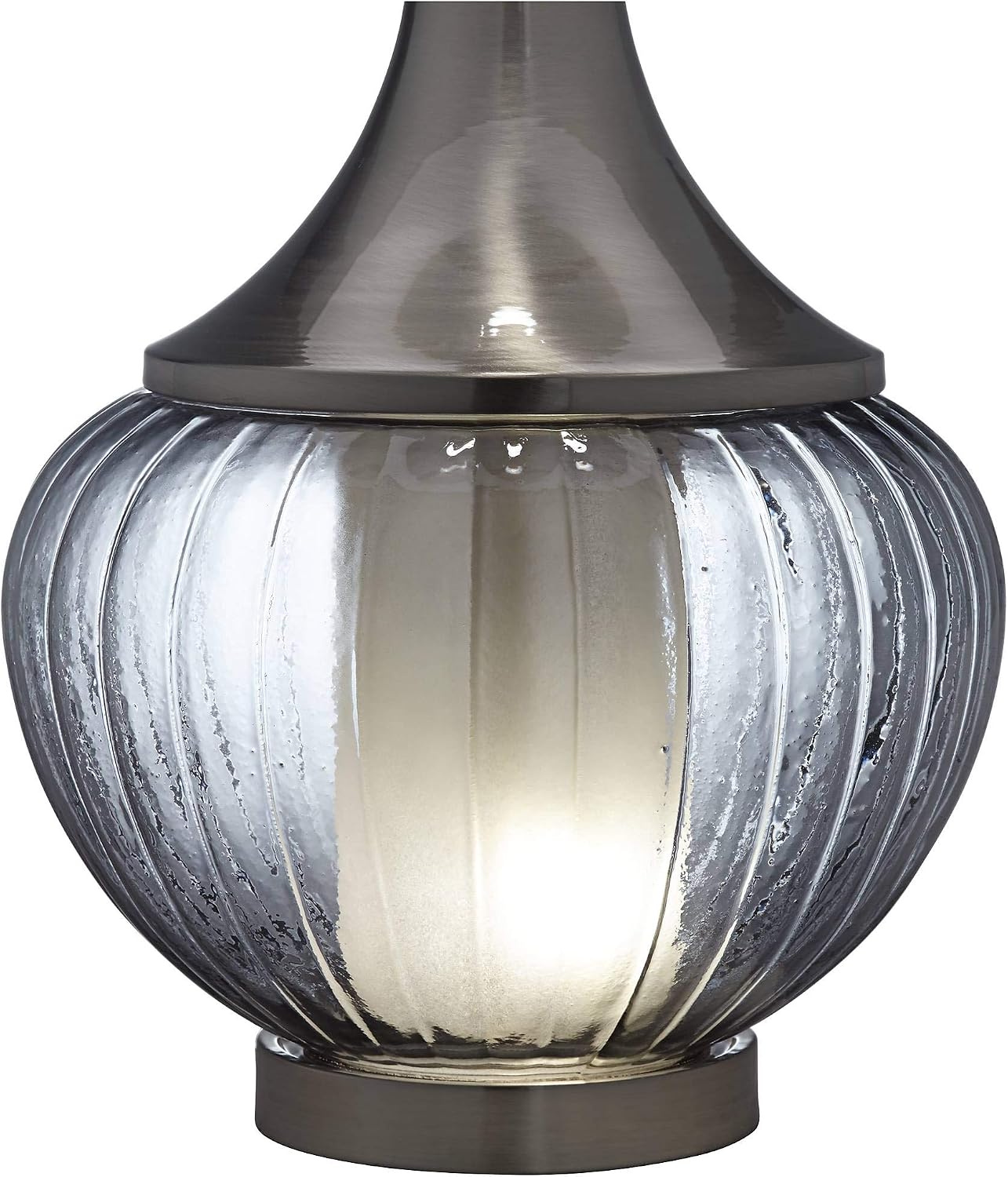 Nickel Ribbed Glass Table Lamp