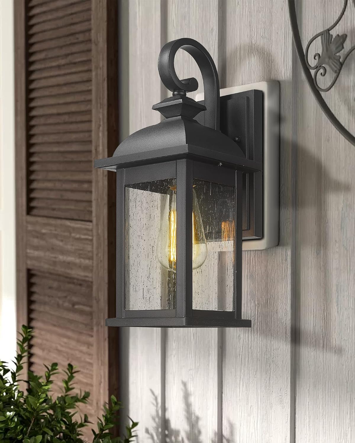 2 Pack Black Seeded Glass Outdoor Sconce