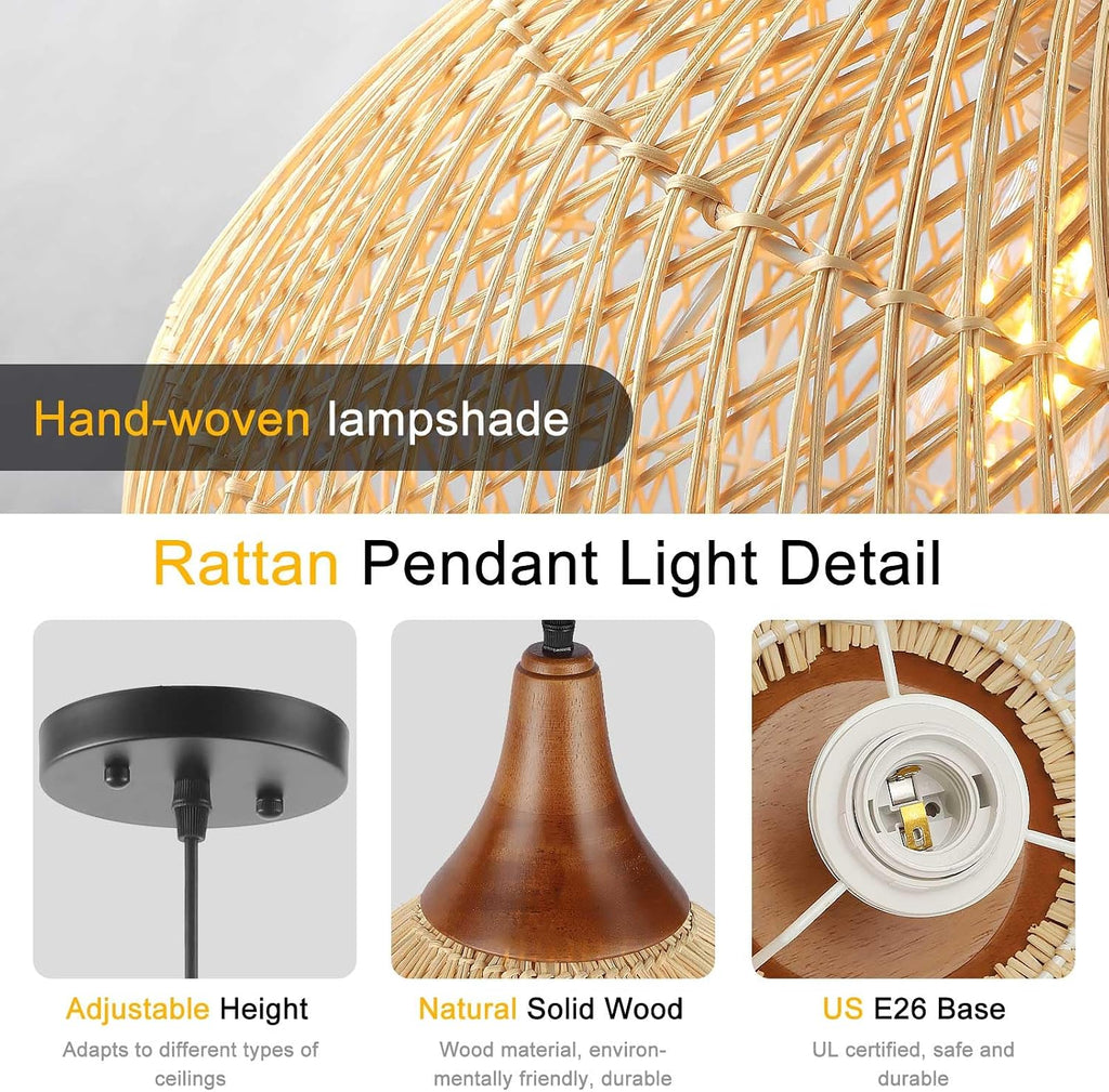 Wood Basket Woven Rattan Pendant Light