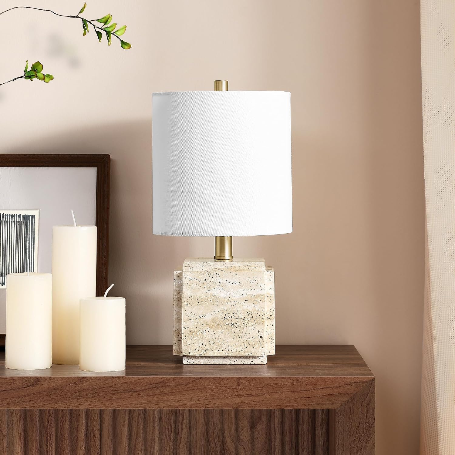 Beige Travertine Stone Table Lamp