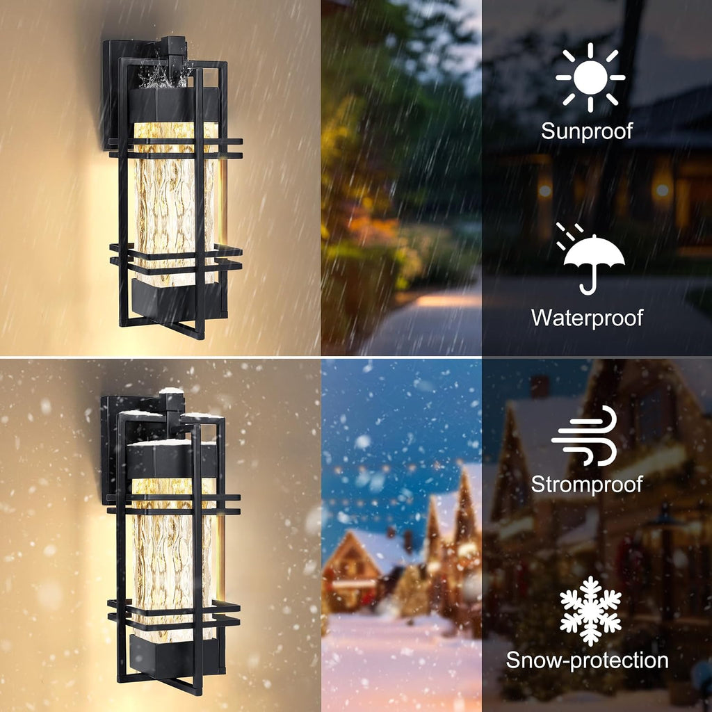 2 Pack Black Water Ripple Outdoor Wall Sconce
