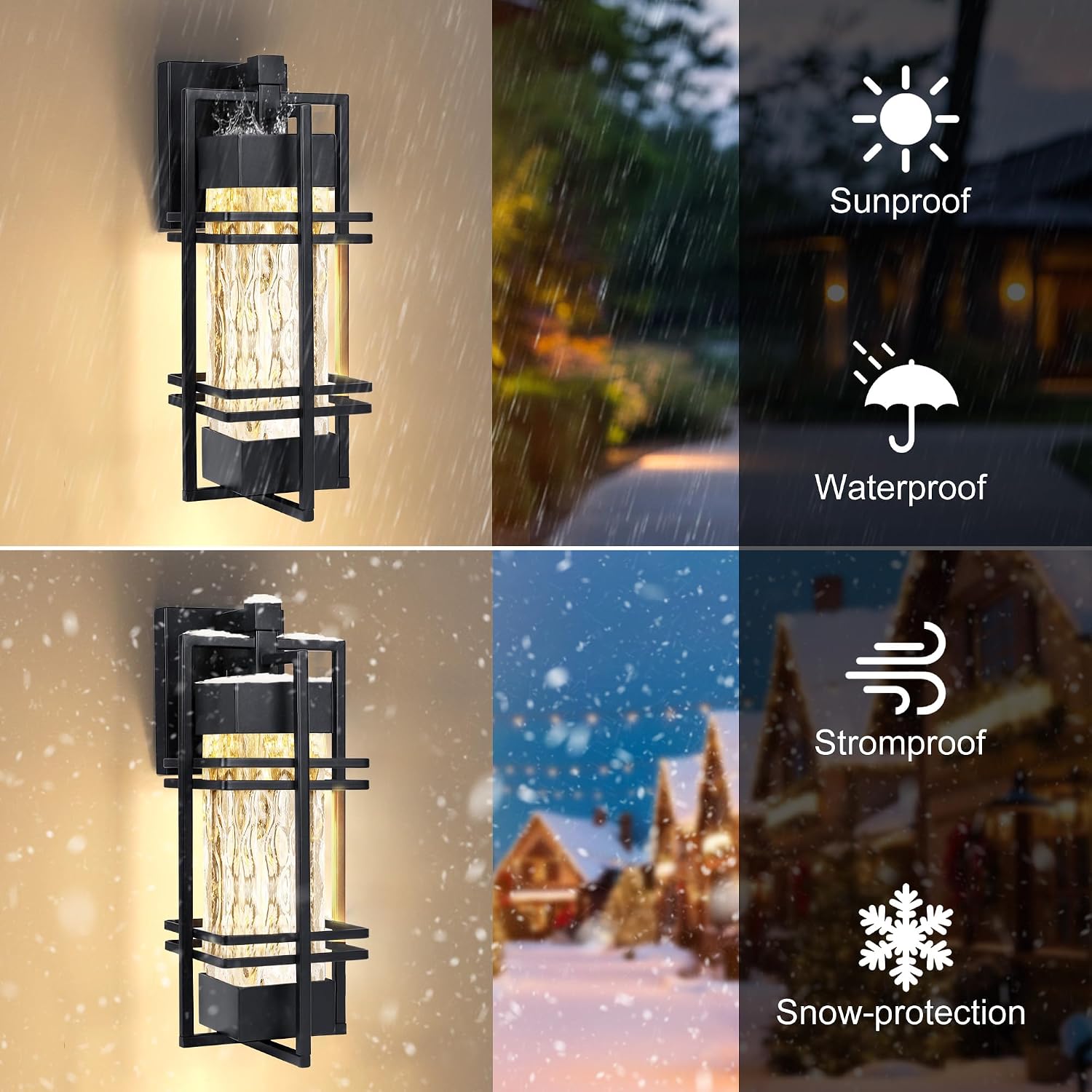 2 Pack Black Water Ripple Outdoor Wall Sconce