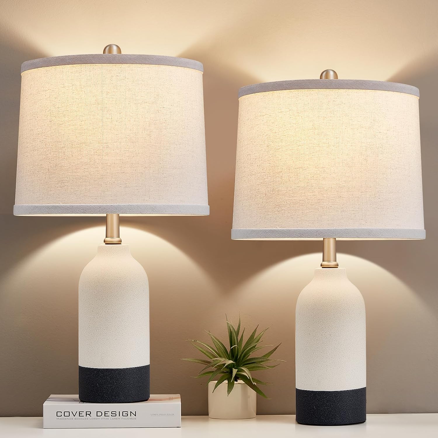 2 Pack Ceramic Bedside Table Lamps