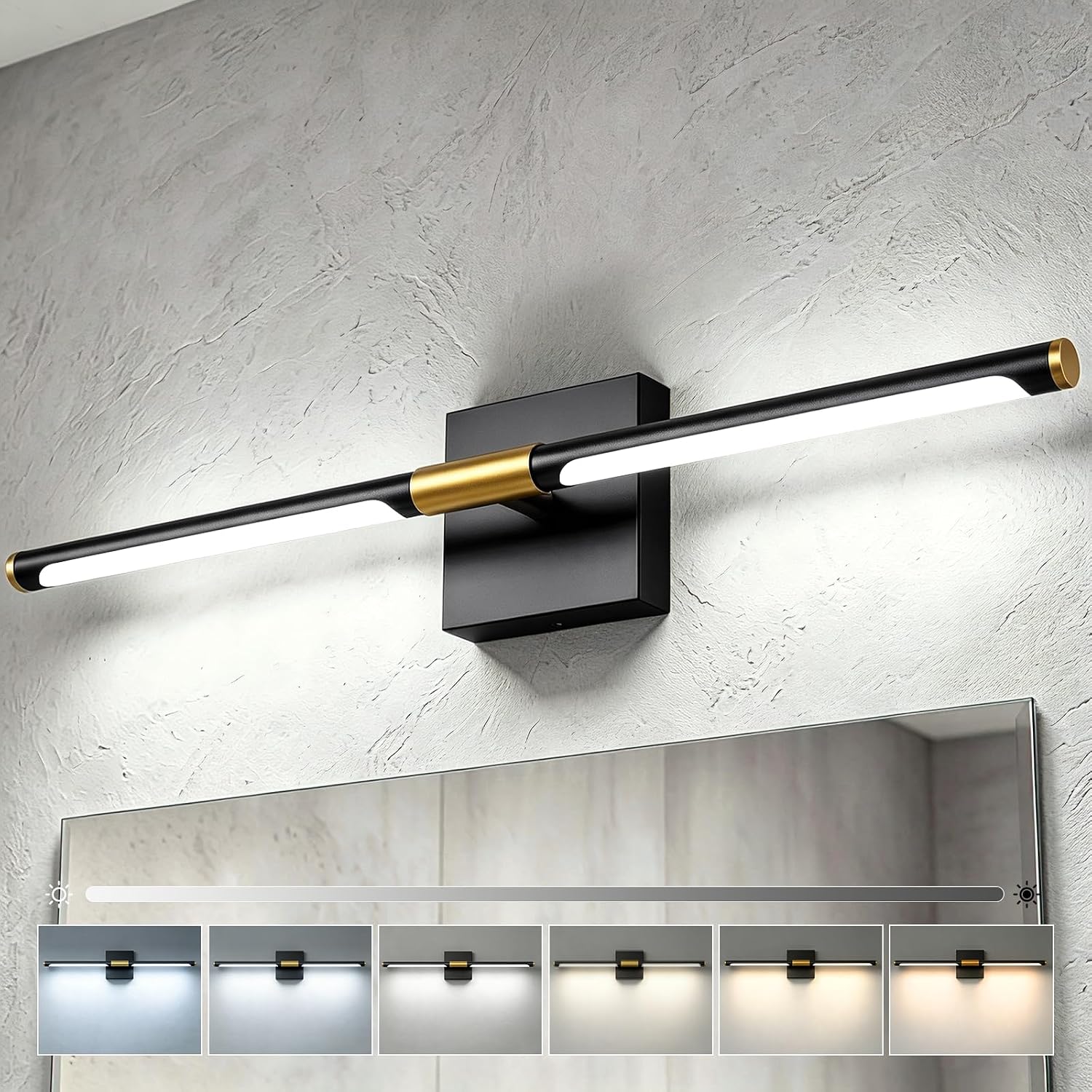 24 Inch Rotatable Black Dimmable LED Bathroom Vanity Light