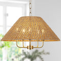 5-Light Cone Wicker Rattan Farmhouse Chandelier