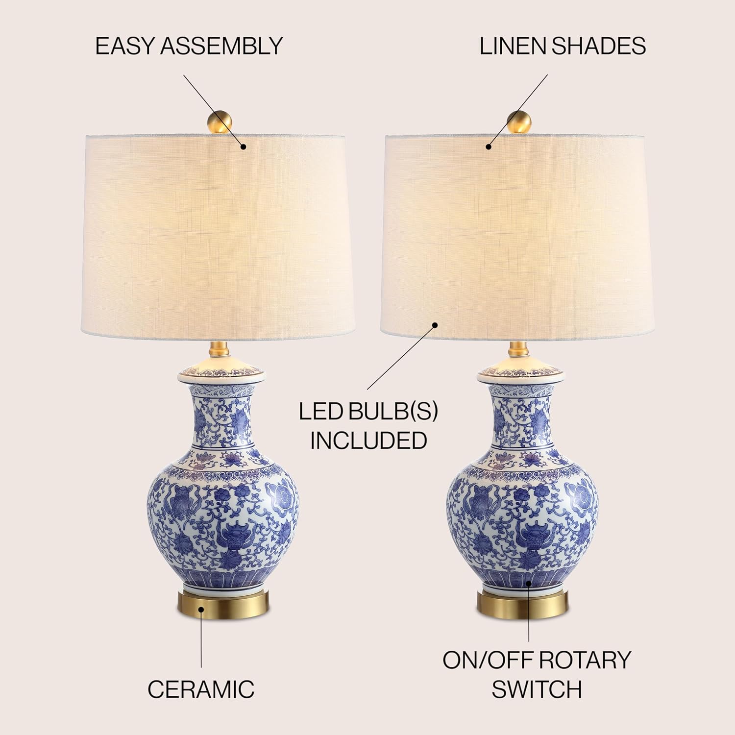 2 Pack Ginger Jar Ceramic Table Lamps