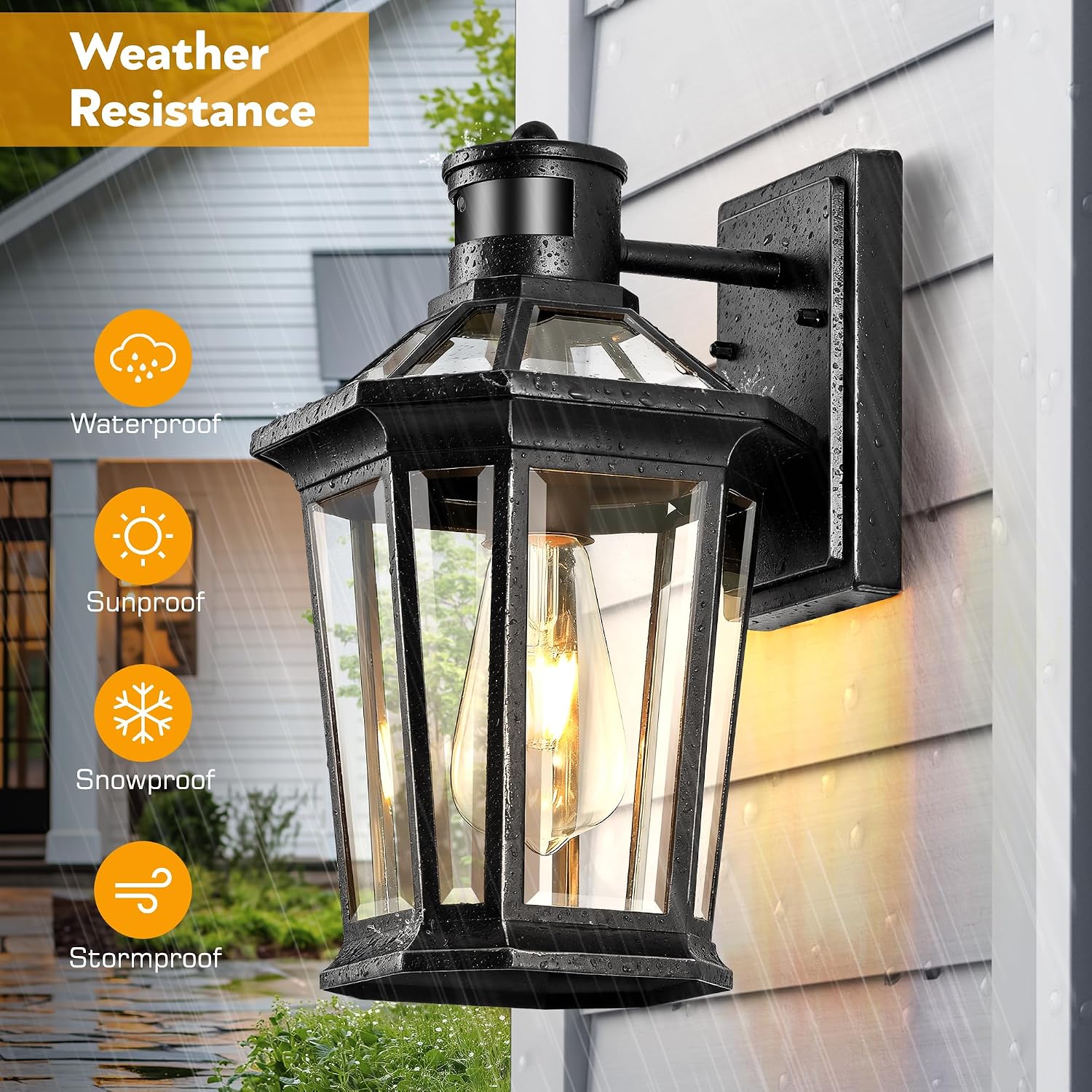 2 Pack Black Motion Sensor Dusk to Dawn Outdoor Wall Lantern