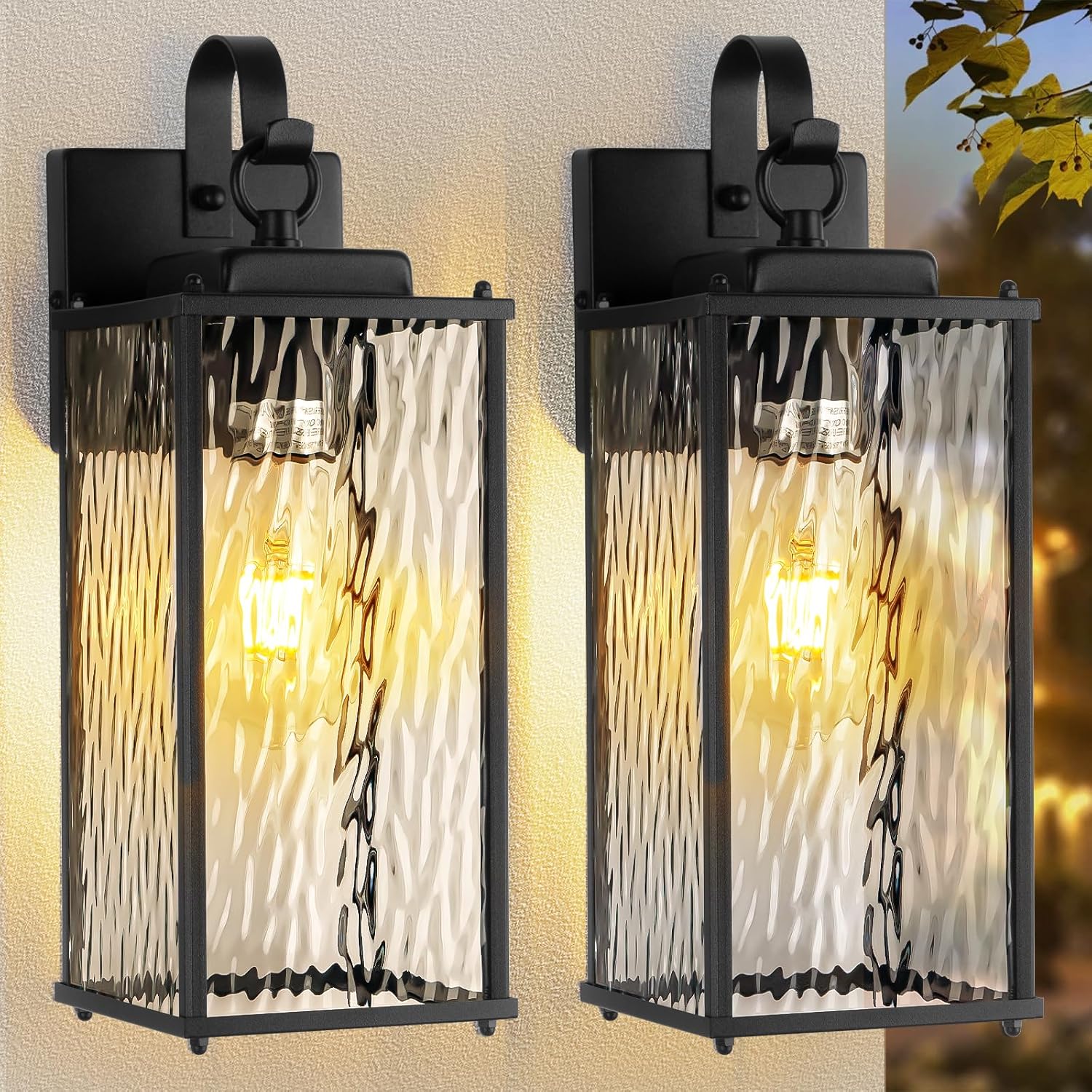 15" Black IP65 Water Ripple Outdoor Sconce