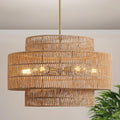 6-Light Large Woven Rattan Boho Farmhouse Chandelier