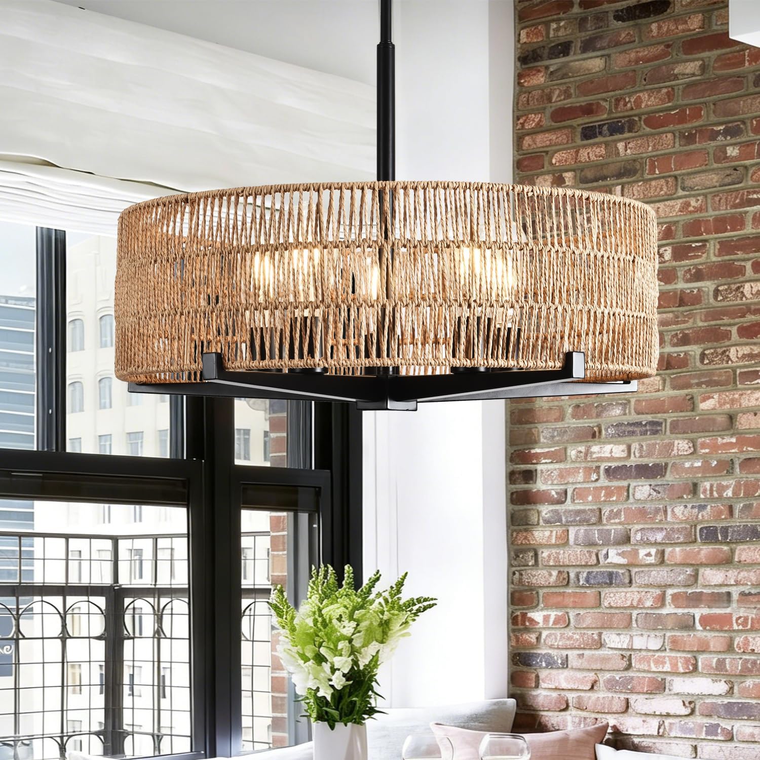 5-Light Natural Rattan Boho Farmhouse Chandelier
