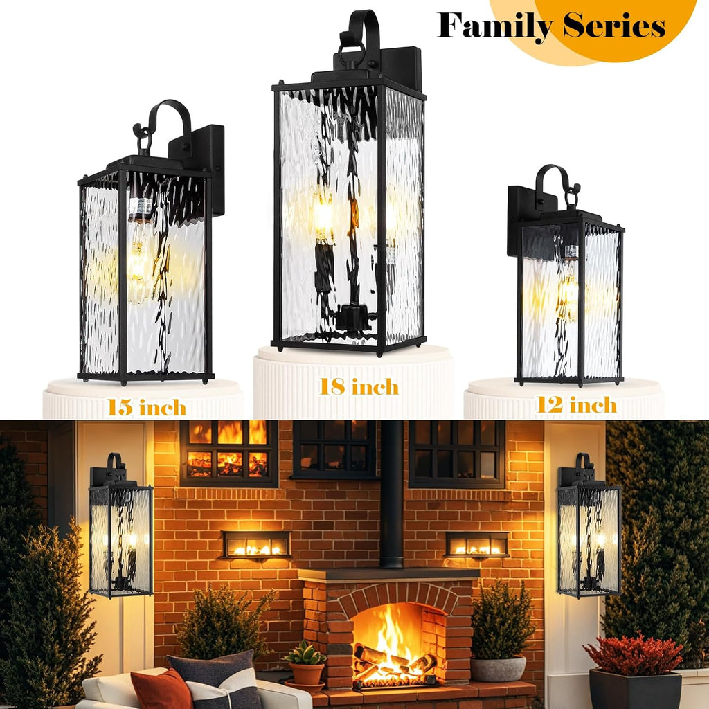 15" Black IP65 Water Ripple Outdoor Sconce