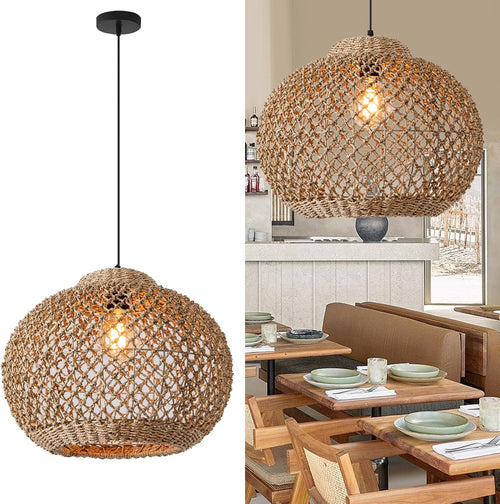 1-Light Coastal Woven Rattan Pendant Light