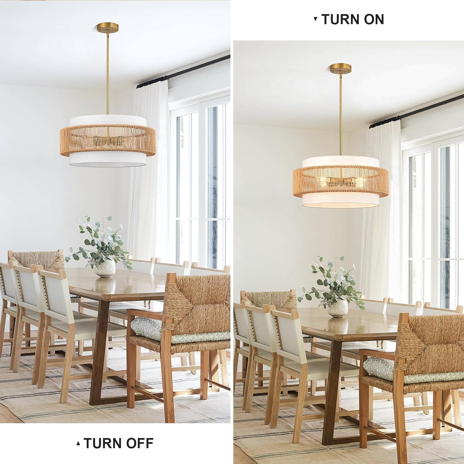 4-Light Fabric Shade Rattan Boho Chandelier