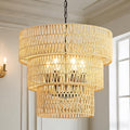 3-Tier Rattan Boho Farmhouse Chandelier