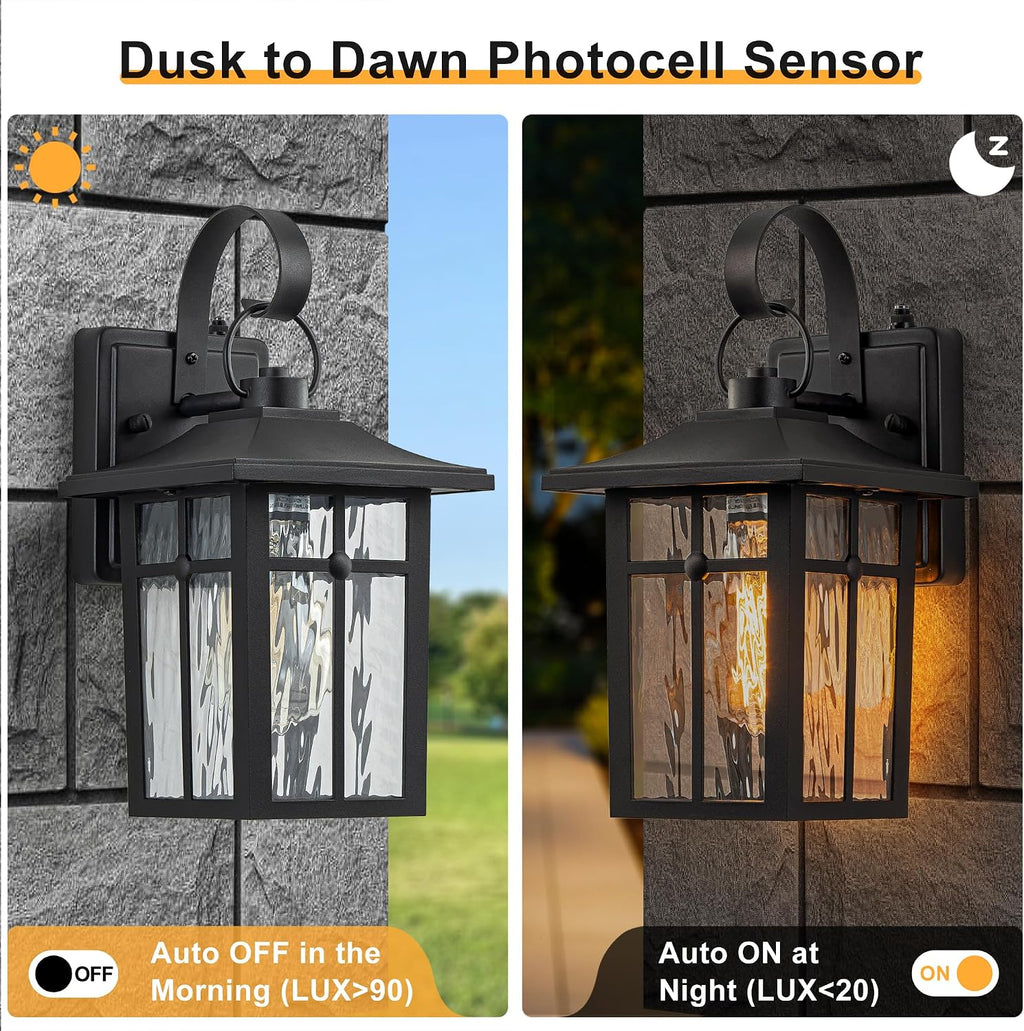2 Pack Black Ripple Glass Outdoor Wall Lights