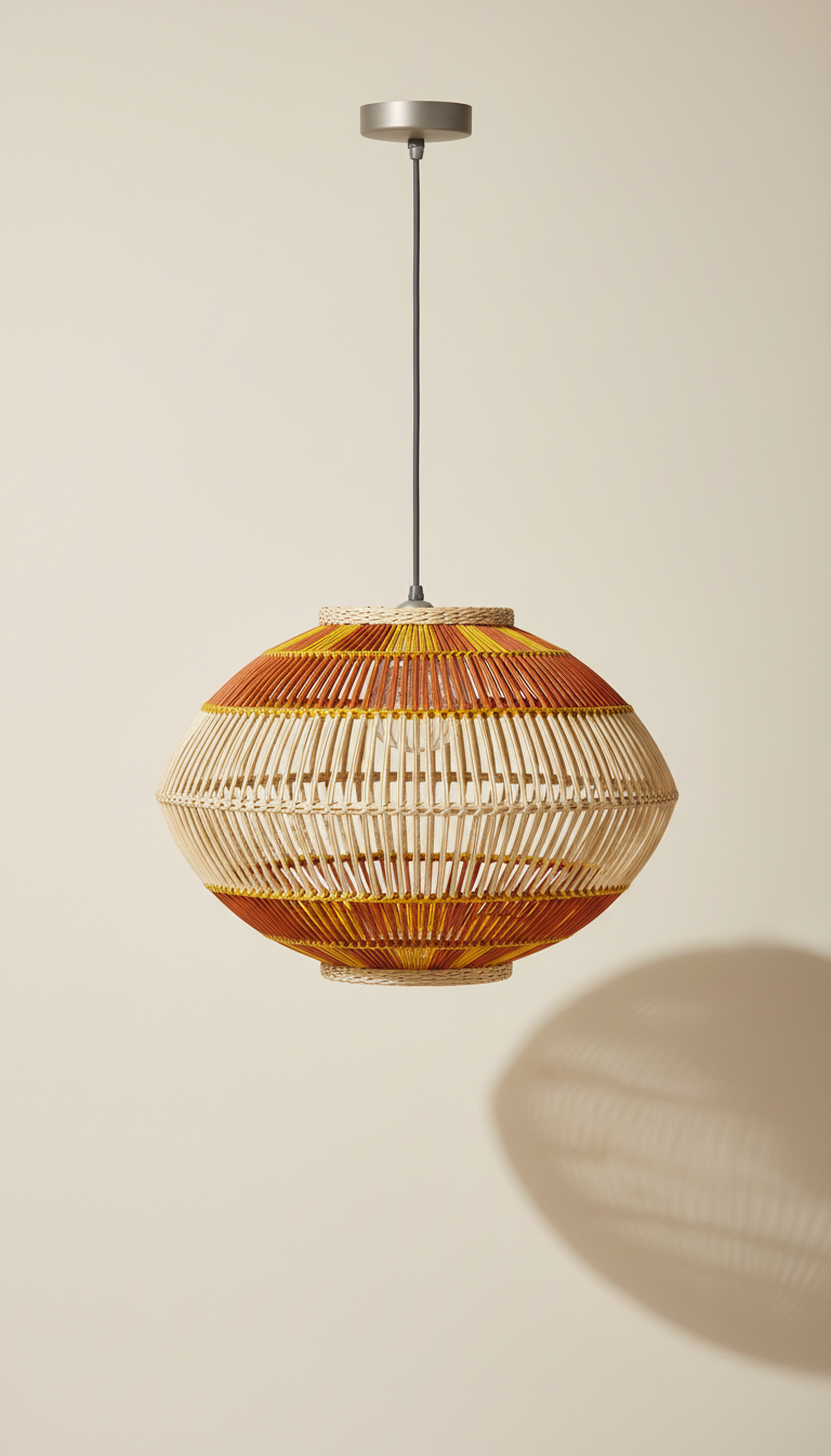 Rattan Fabric Ceiling Pendant with Linear Weave